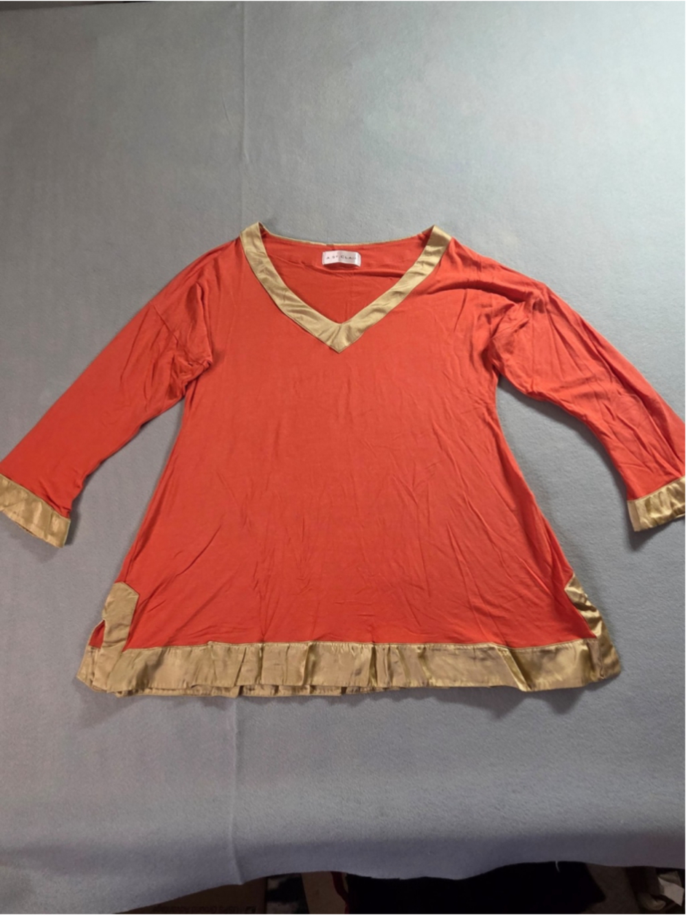 A St.Clair Women's Orange Tunic Top with Gold Trim